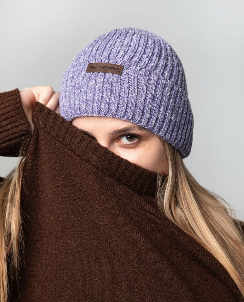 Triko Kadın Bere Lila Renk