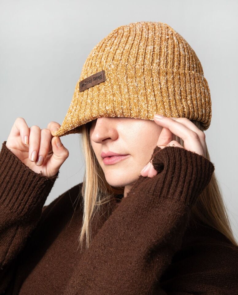 Triko Kadın Bere Sarı Renk