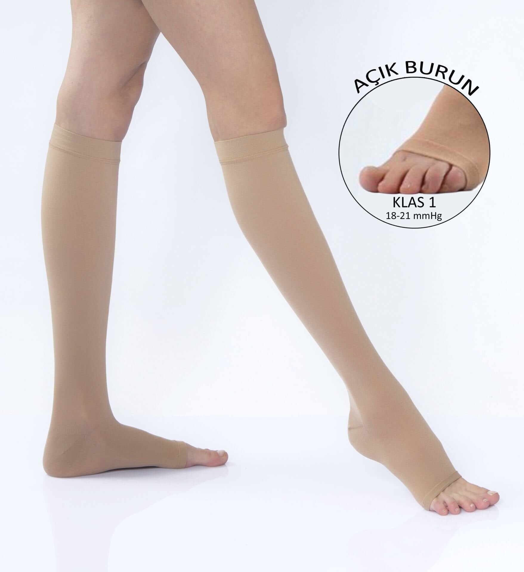 Dizaltı Varis Çorabı Düşük Basınç 18-21 mmHg A.Burun TEN RENGİ - M BEDEN