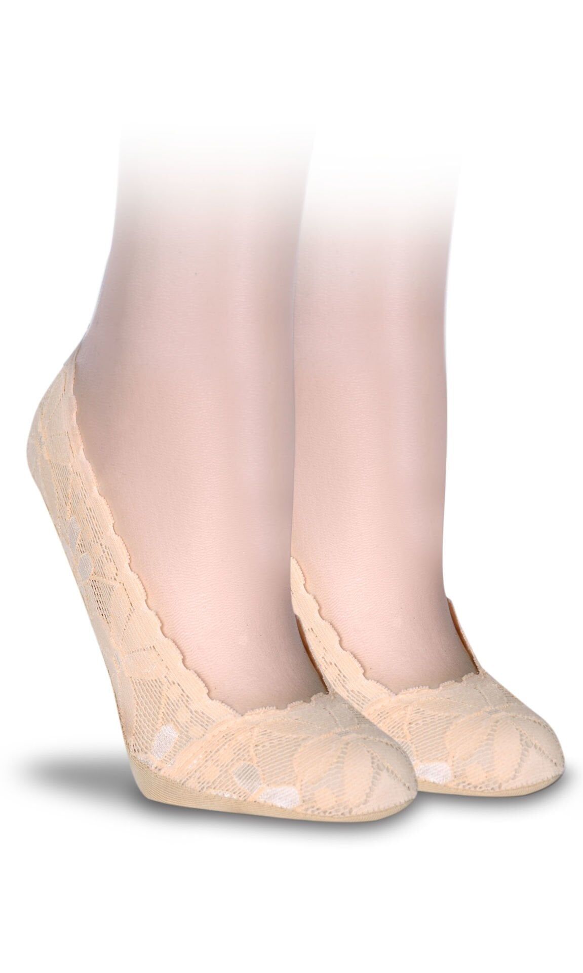 Silikonlu Krem Dantelli Babet Çorap