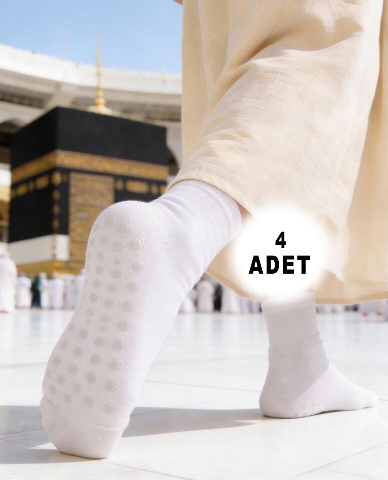4lü Paket Tavaf İhram Çorabı Kaymaz Silikonlu Beyaz Renk