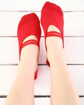 Kırmızı Pilates ve Yoga Çorabı Silikon Tabanlı