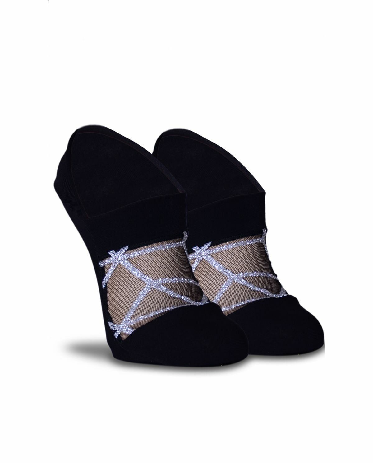 Gümüş Sim Detaylı Siyah Babet Çorap