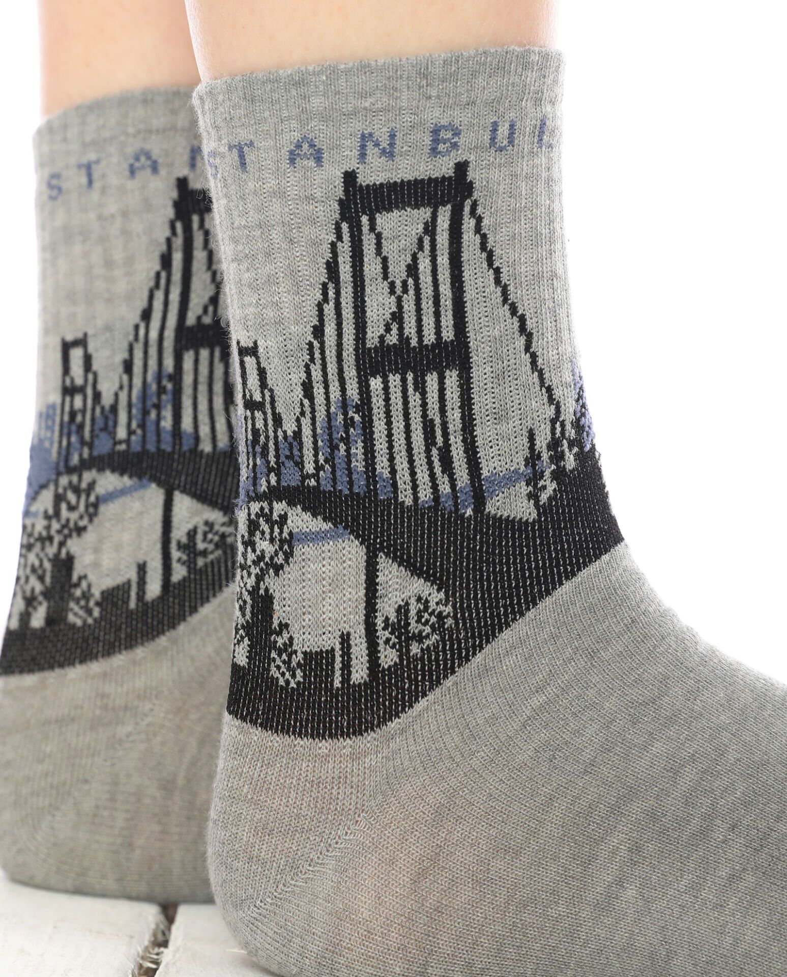 Boğaz Köprüsü Desenli Gri Renk Soket Çorap GRİ - 35/39