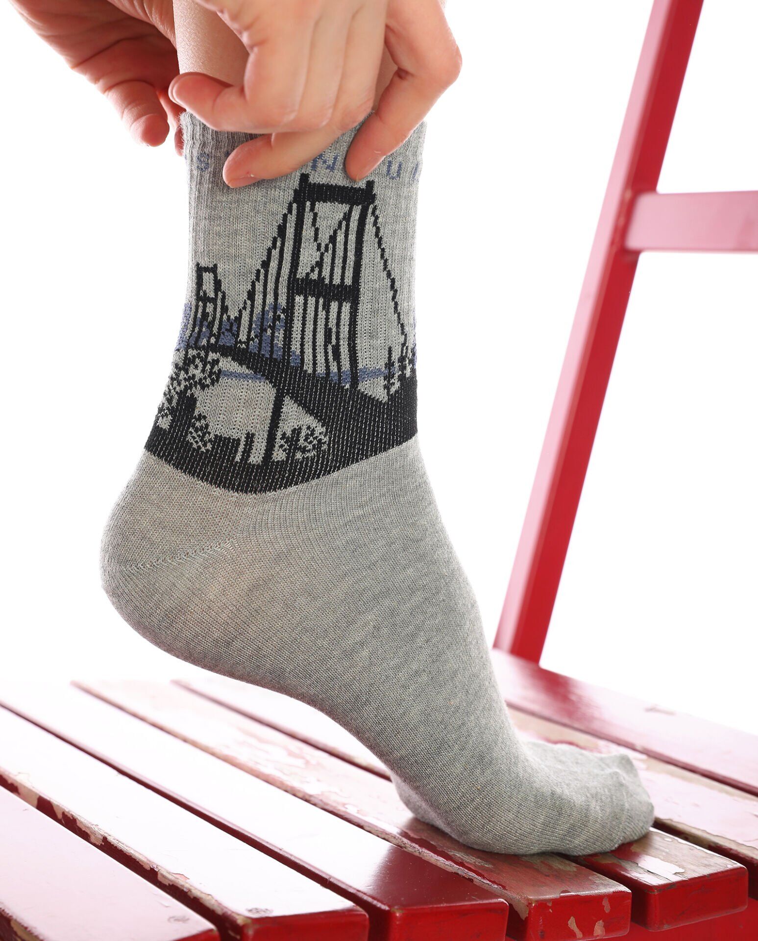 Boğaz Köprüsü Desenli Gri Renk Soket Çorap GRİ - 35/39