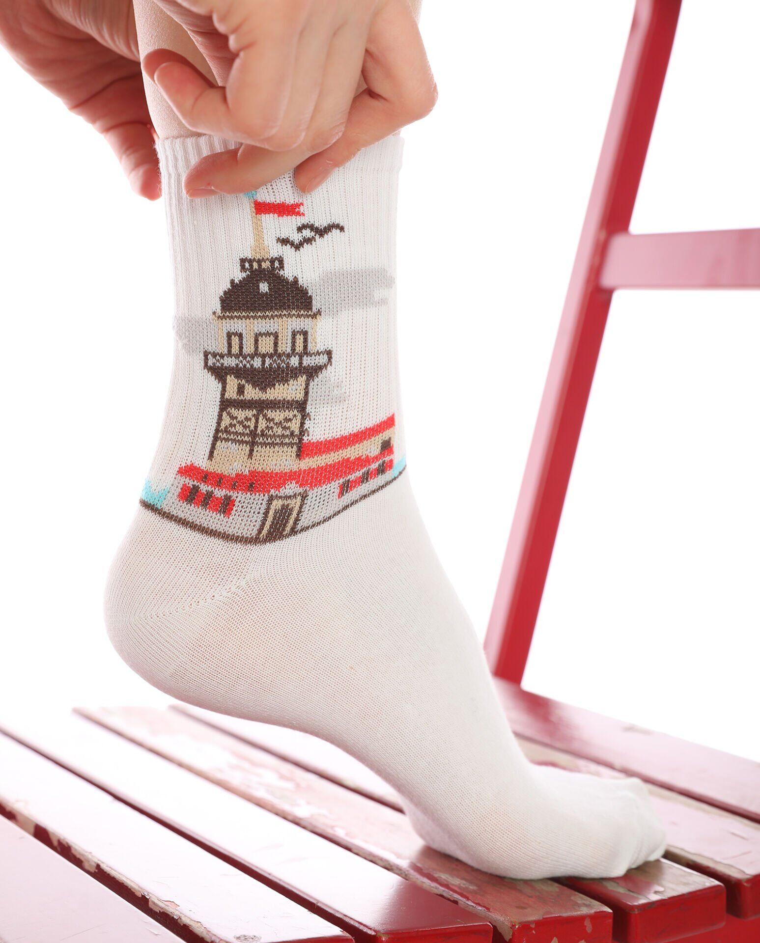 Kız Kulesi Desen Beyaz Soket Çorap Beyaz - 35/39