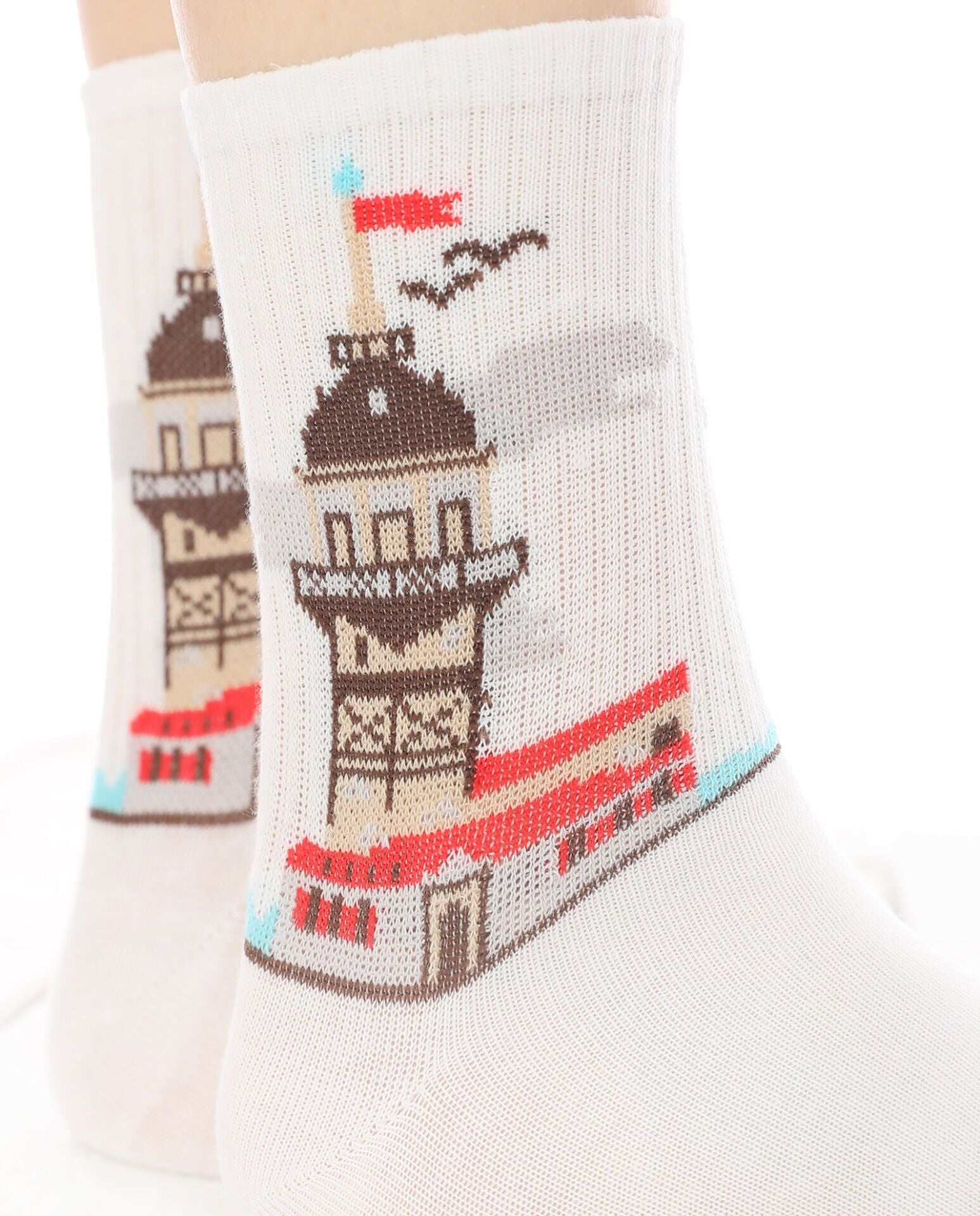 Kız Kulesi Desen Beyaz Soket Çorap Beyaz - 35/39