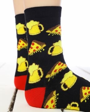 Pizza ve Bira Desenli Soket Çorap