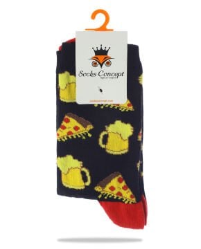 Pizza ve Bira Desenli Soket Çorap