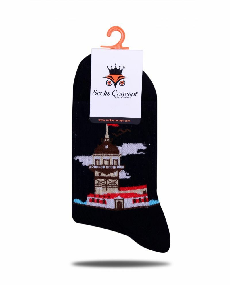 Kız Kulesi Desen Siyah Soket Çorap SİYAH - 35/39