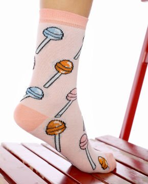 Lolipop Desenli Pembe Soket Çorap