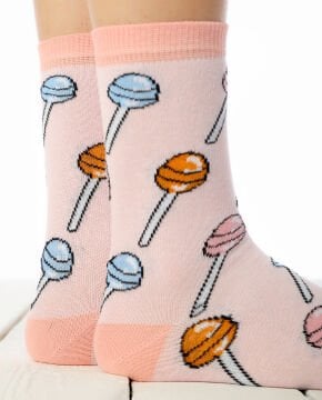 Lolipop Desenli Pembe Soket Çorap