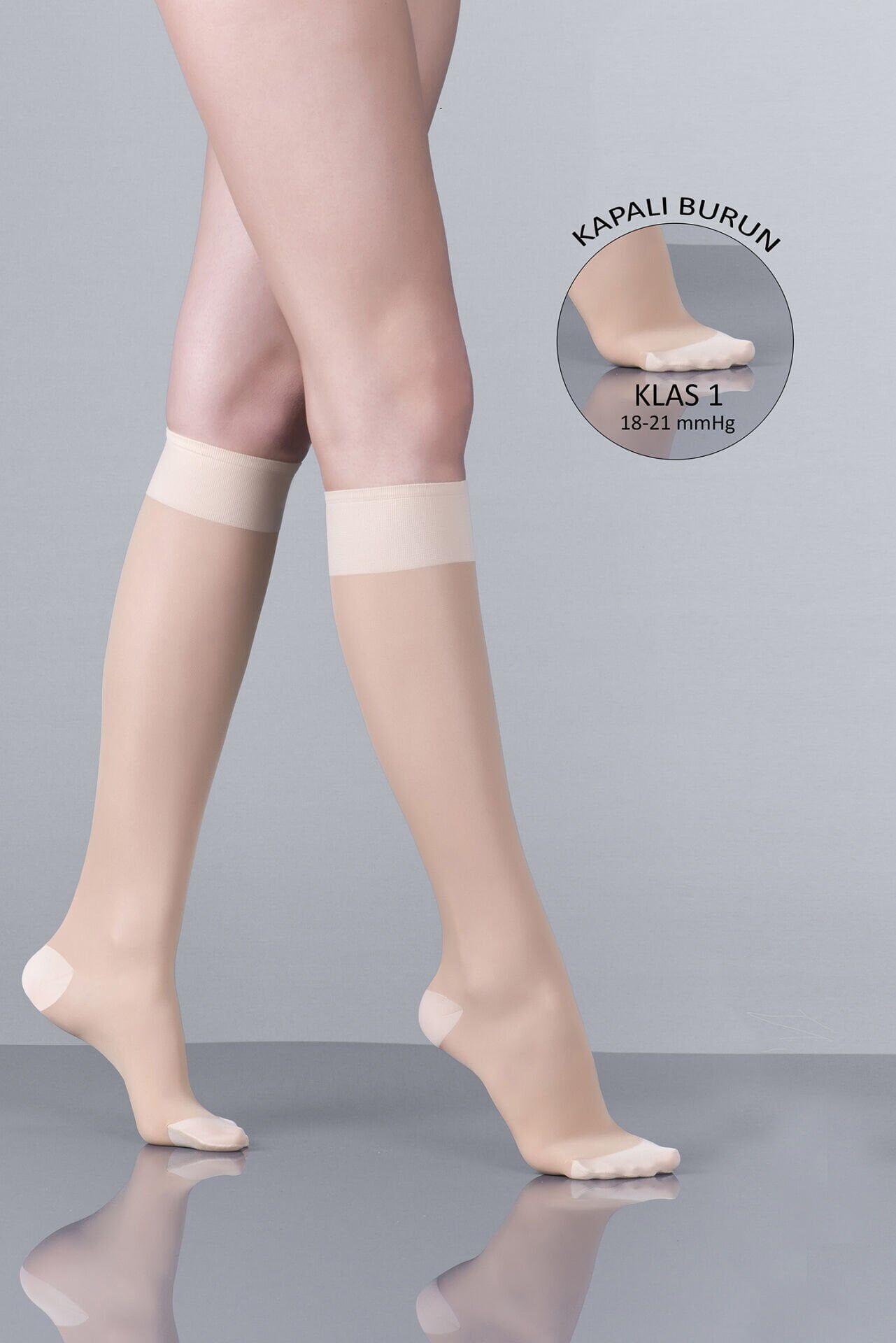 Dizaltı Varis Çorabı 18-21 mmHg 140 Denye K.Burun TEN RENGİ - XL BEDEN