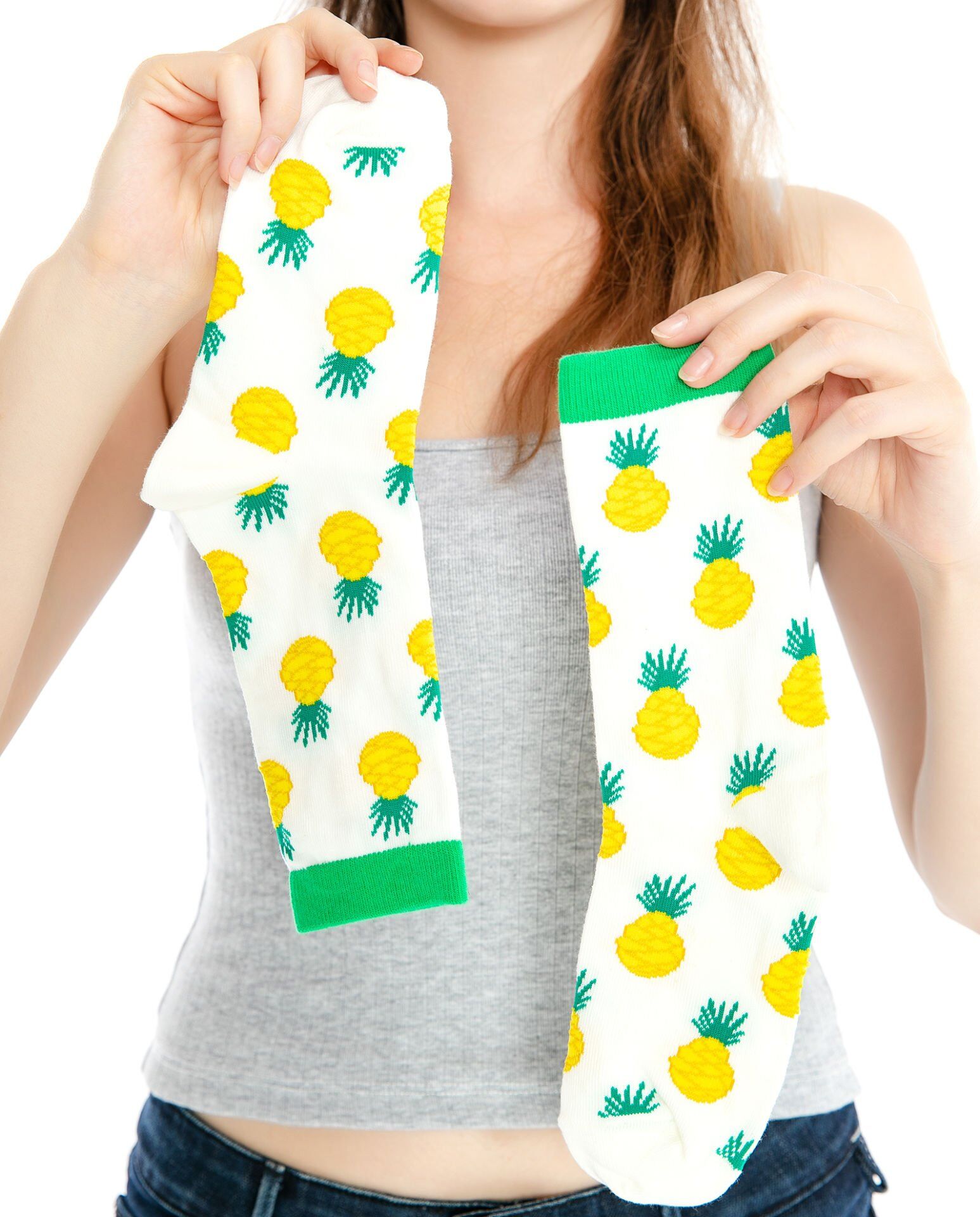 Ananas Desenli Beyaz Soket Çorap Beyaz - 36/40