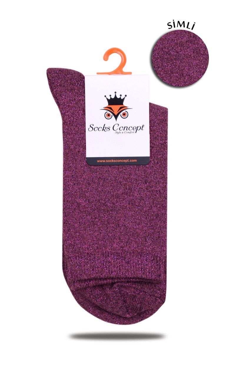 Simli Fuşya Renk Soket Çorap MOR - 35/39