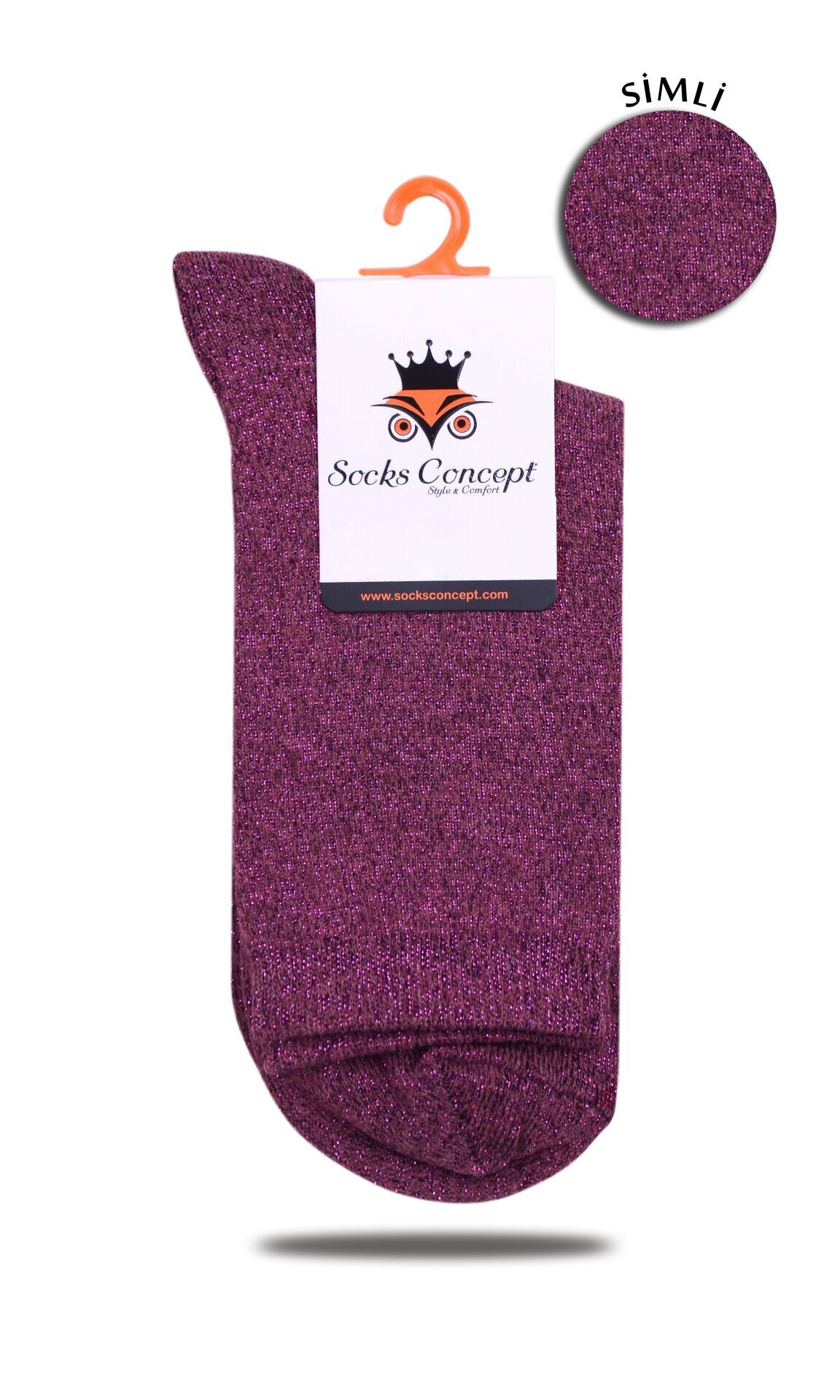 Simli Fuşya Renk Soket Çorap MOR - 35/39