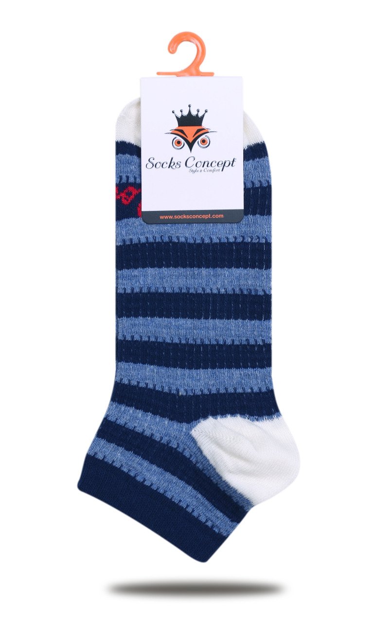 Love Yazılı Lacivert Çizgi Detaylı Kısa Soket Çorap LACİVERT - 35/39