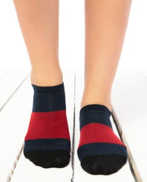 Koyu Gri-Kırmızı Çizgi Detaylı Kısa Soket Çorap