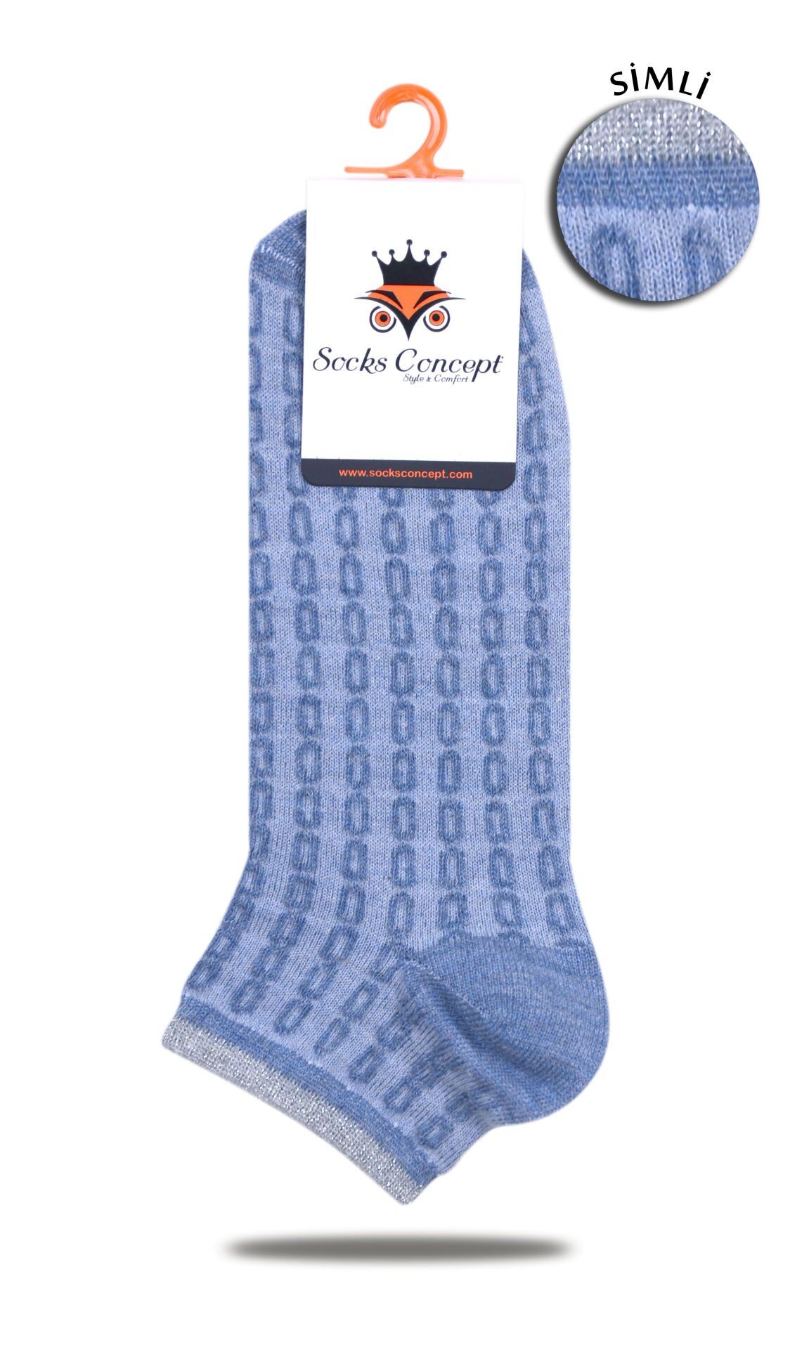 Zincir Desen İndigo Mavi Kısa Soket Çorap INDIGO - 35/39