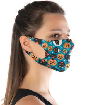 Balkabağı ve Kedi Desenli Halloween Yüz Maskesi