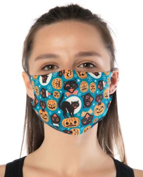 Balkabağı ve Kedi Desenli Halloween Yüz Maskesi