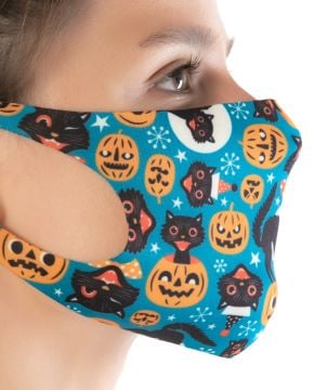 Balkabağı ve Kedi Desenli Halloween Yüz Maskesi