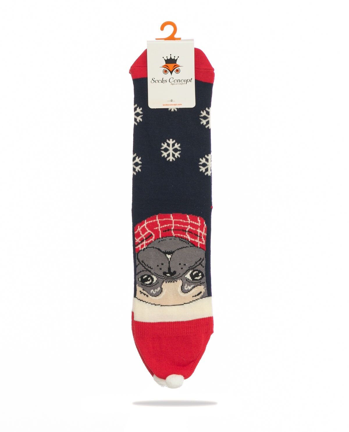 Pug Desenli Noel Şapkalı Yılbaşı Çorabı