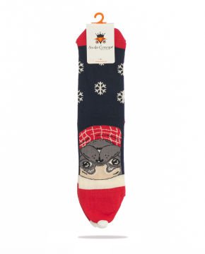 Pug Desenli Noel Şapkalı Yılbaşı Çorabı