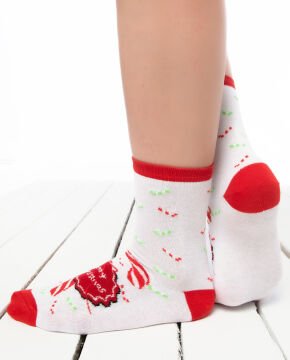 Merry Christmas ve Baston Şeker Desenli Yılbaşı Çorabı
