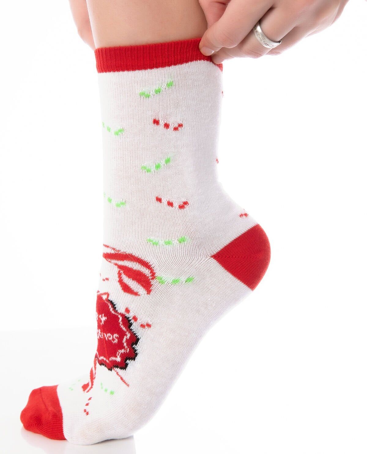 Merry Christmas ve Baston Şeker Desenli Yılbaşı Çorabı