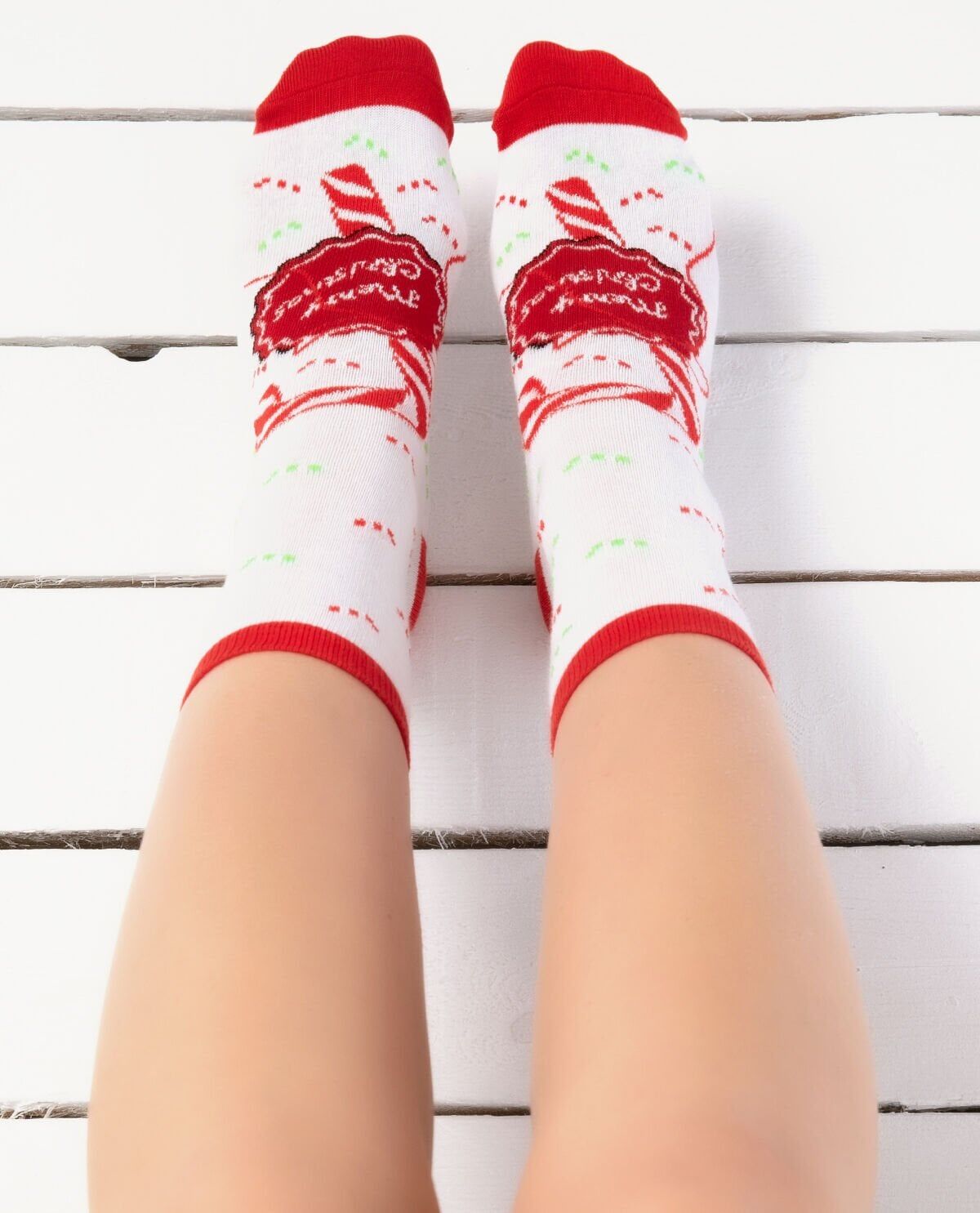 Merry Christmas ve Baston Şeker Desenli Yılbaşı Çorabı