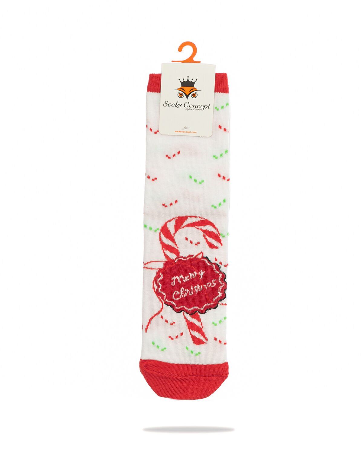 Merry Christmas ve Baston Şeker Desenli Yılbaşı Çorabı RENKLİ - 36/40