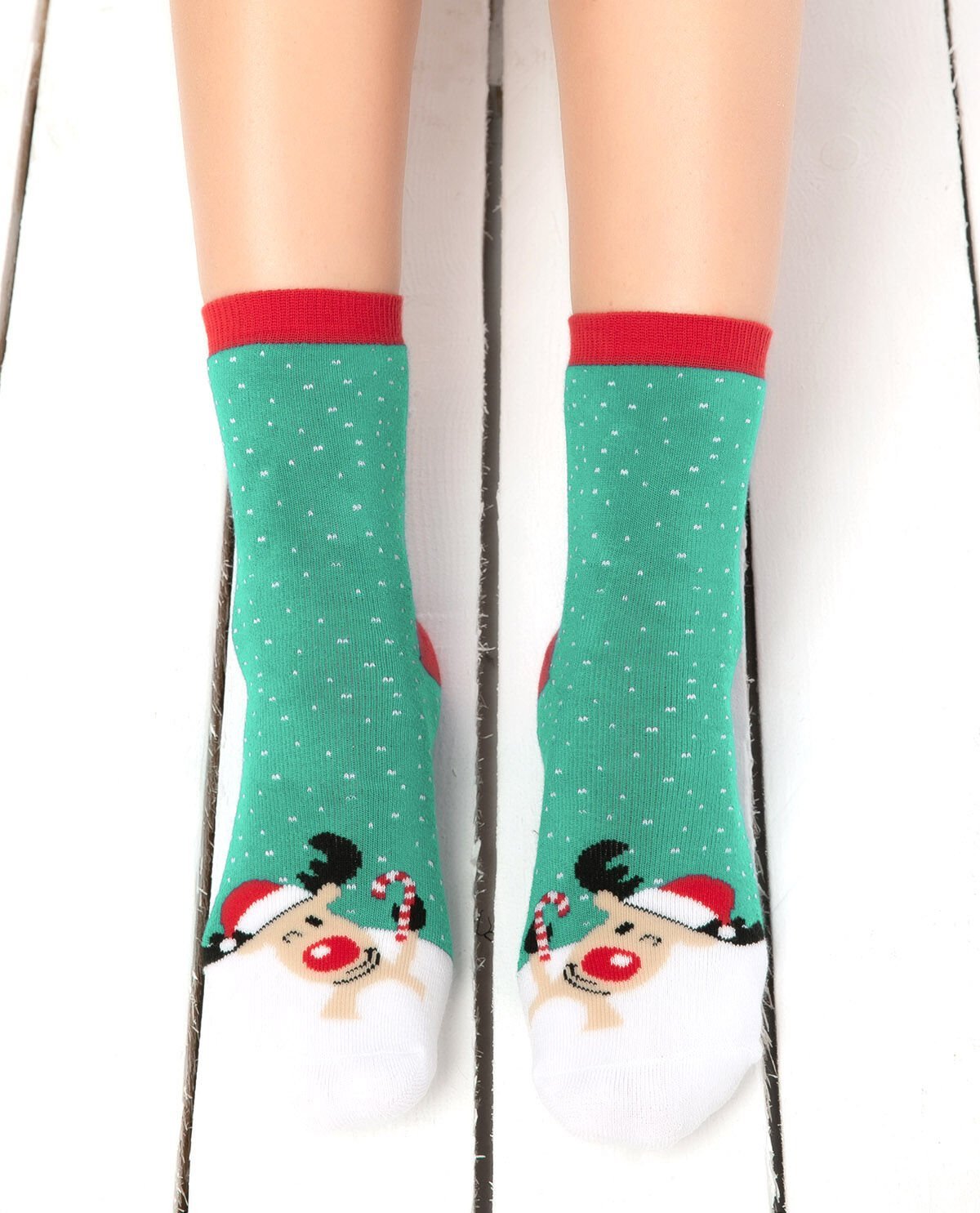 Havlu Extra Kalın Geyik Kafası Desenli Yılbaşı Çorabı