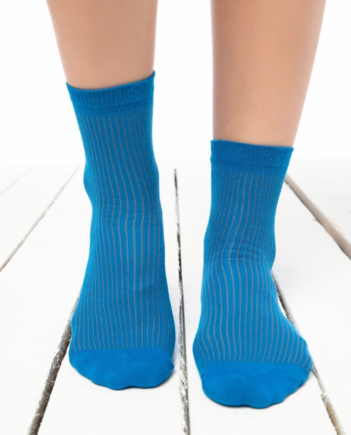 Cropt Saks Mavi Renk Düz Soket Çorap