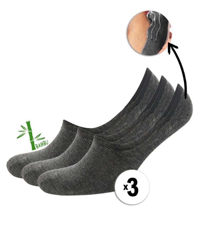 Erkek Bambu Babet Çorap Kaymaz ve Dikişsiz Koyu Gri