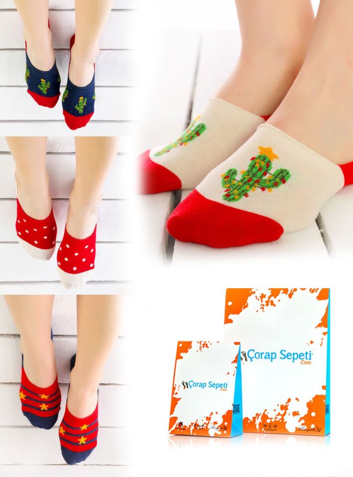 Renkli Desenli Babet Çoraplar 4'lü Ekonomik Paket