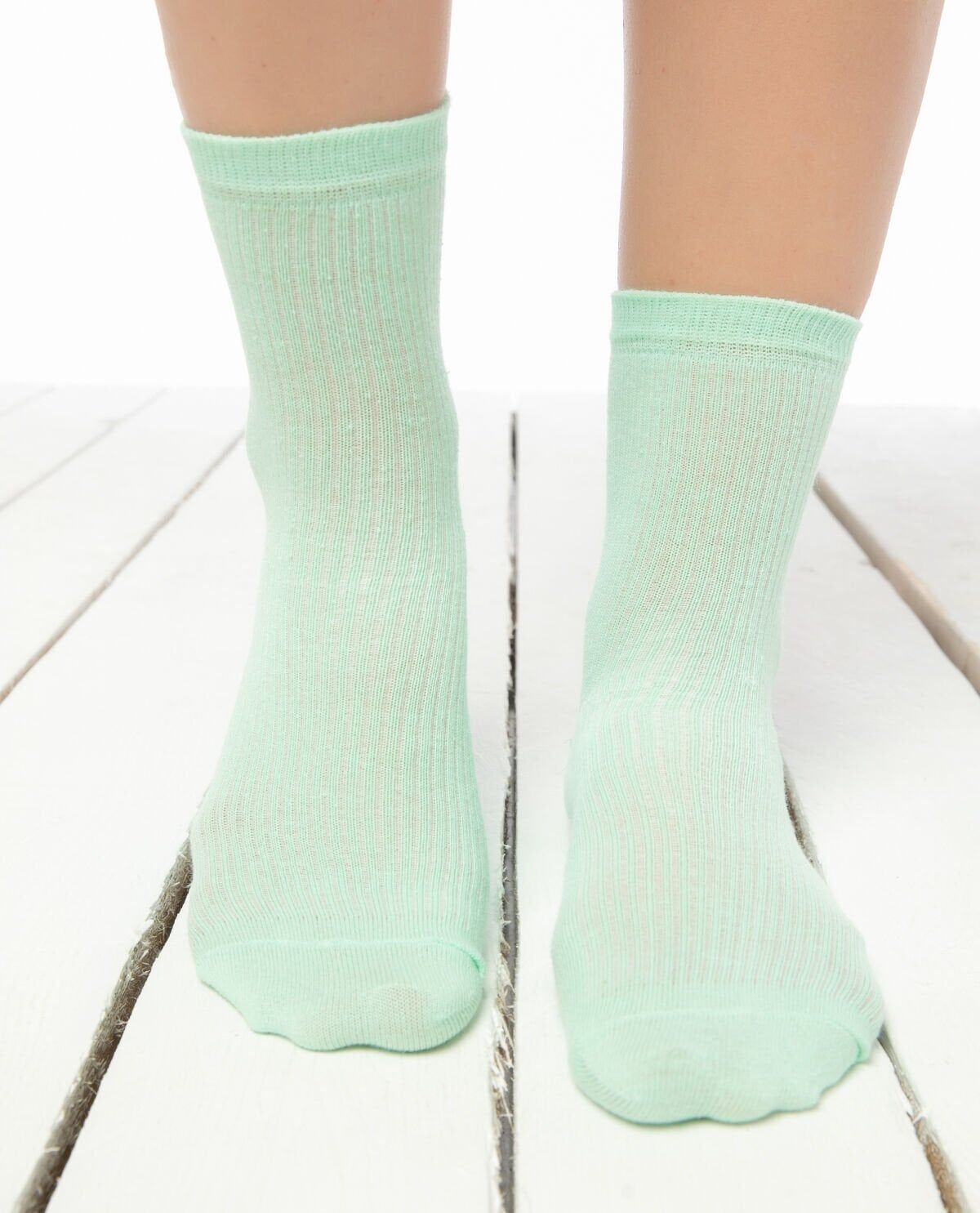 Cropt Su Yeşili Düz Soket Çorap