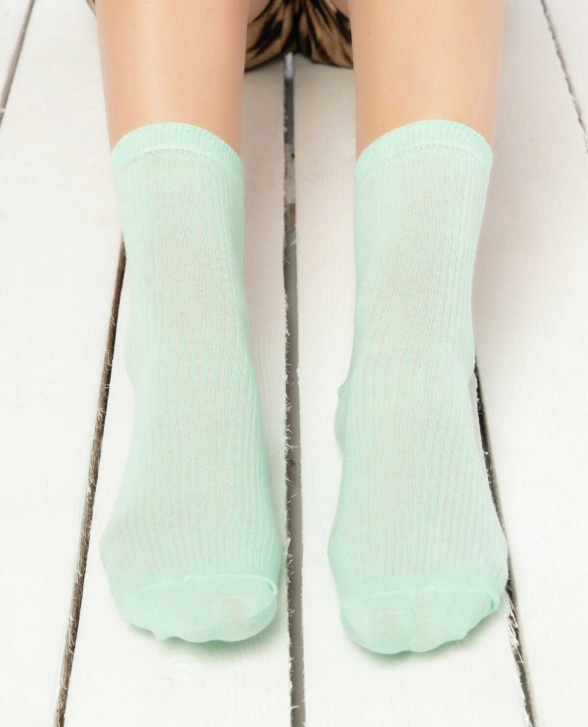 Cropt Su Yeşili Düz Soket Çorap