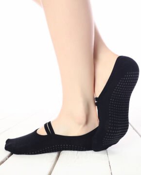 Siyah Pilates ve Yoga Çorabı Silikon Tabanlı Kaydırmaz