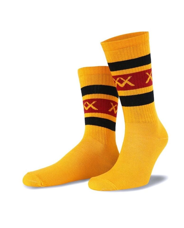 XX Yazılı Hardal Renk Erkek Tenis Çizgili Çorap