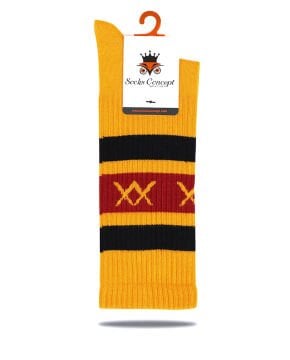 XX Yazılı Hardal Renk Erkek Tenis Çizgili Çorap