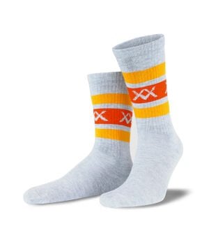 XX Yazılı Gri-Turuncu  Renk Erkek Tenis Çorap Çizgili