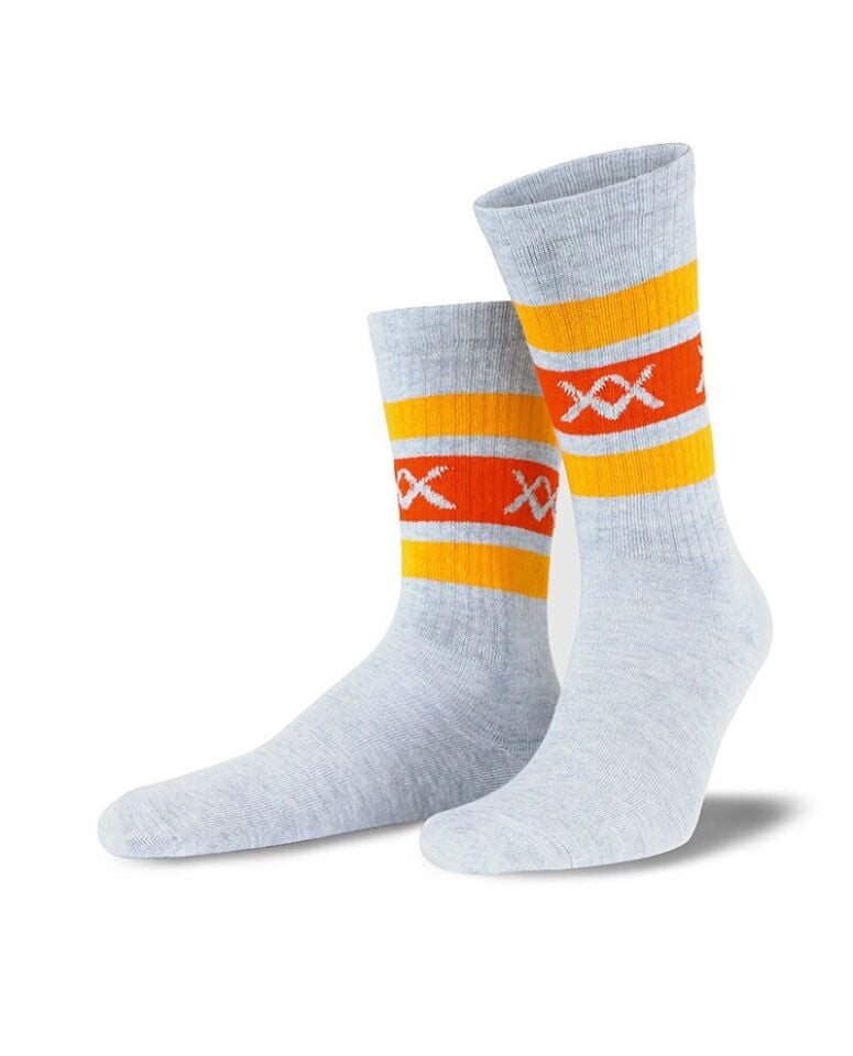 XX Yazılı Gri-Turuncu  Renk Erkek Tenis Çorap Çizgili