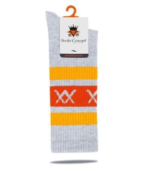 XX Yazılı Gri-Turuncu  Renk Erkek Tenis Çorap Çizgili