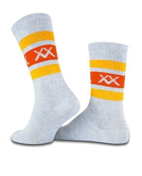 XX Yazılı Gri-Turuncu  Renk Erkek Tenis Çorap Çizgili