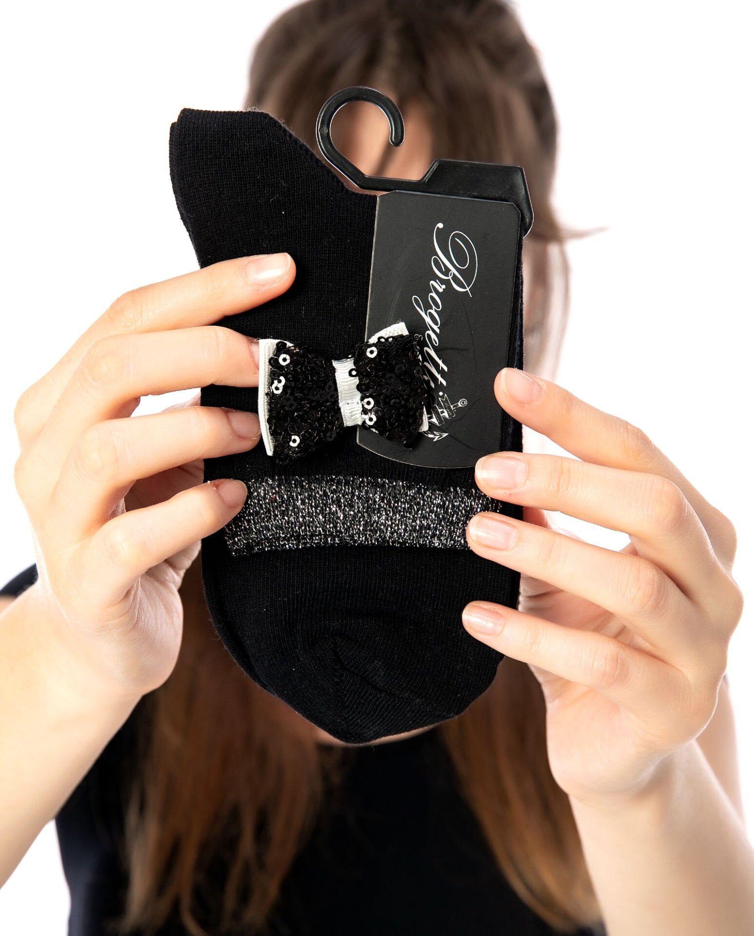 Siyah Renk Fiyonk Desen Soket Çorap