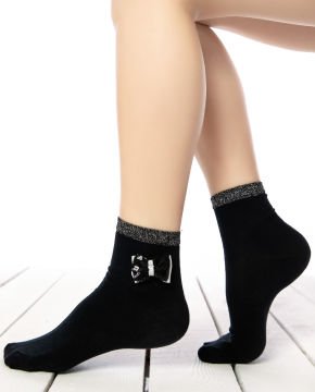 Siyah Renk Fiyonk Desen Soket Çorap