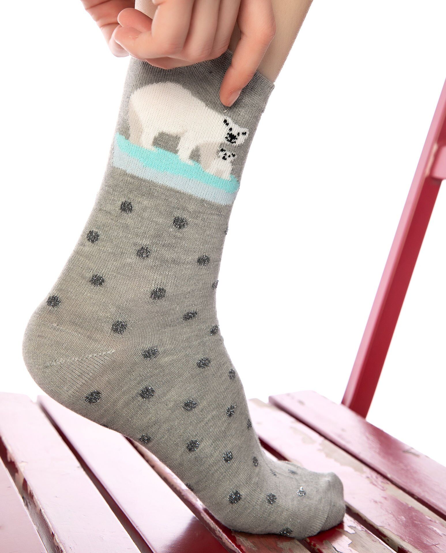 Gri Renk Kutup Ayısı Desen Soket Çorap GRİ - 36/40