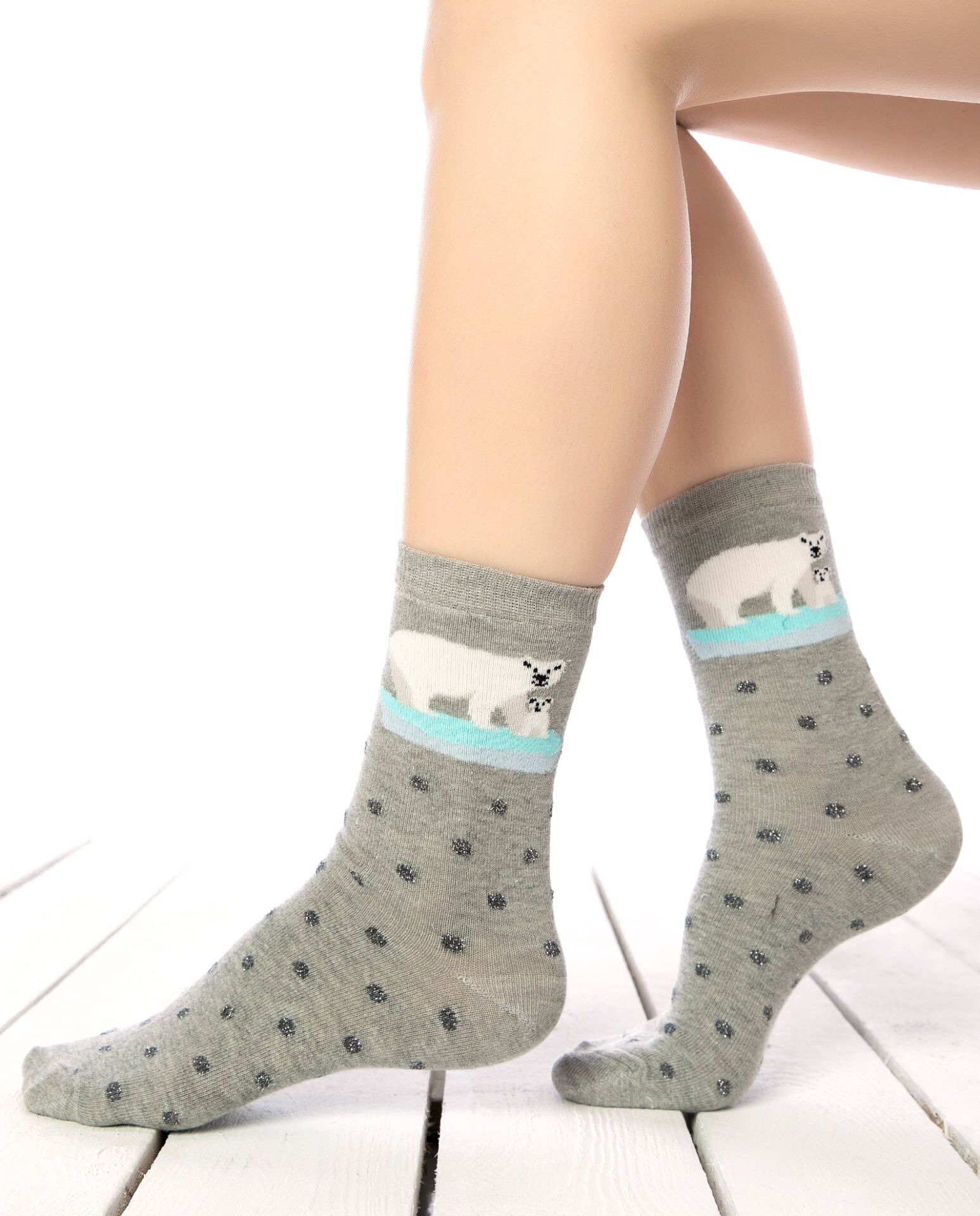 Gri Renk Kutup Ayısı Desen Soket Çorap GRİ - 36/40