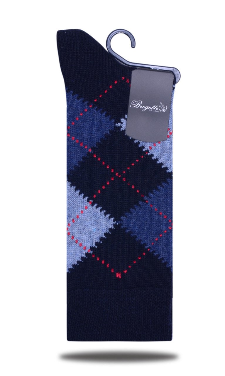 Yün Lacivert Ekose Desen Kışlık Soket Çorap LACİVERT - TEK BEDEN